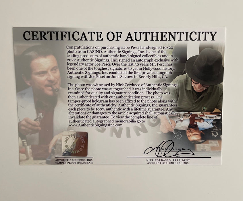 Joe Pesci Autographed 16x20 Casino Photo (Authentic Signings)