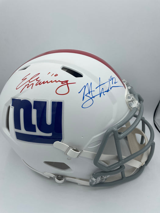 Eli Manning & Michael Strahan DUAL Autographed NY Giants Full Size Flat White Speed Autthentic Helmet (Fanatics/Beckett)