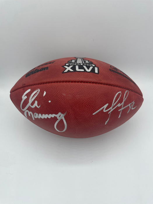 Eli Manning & Mario Manningham Dual Autographed NFL Official "The Duke" SB XLVI Football (Fanatics/JSA)