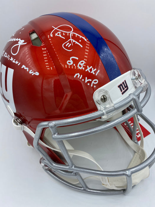 Eli Manning, Phil Simms & Ottis Anderson Triple Autographed Full Size Flash Authentic NY Giants Helmet with Multi Inscriptions (Fanatics/Beckett)