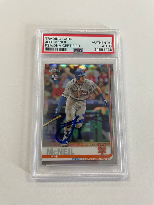 Jeff McNeil Autographed 2019 Topps Chrome Refractor Rookie  Slabbed Card #152  (PSA)