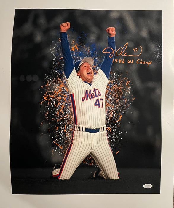 Jesse Orosco Autographed Last Out 16x20 Confetti Spotlight Photo with 1986 WS Champs Inscription (JSA)