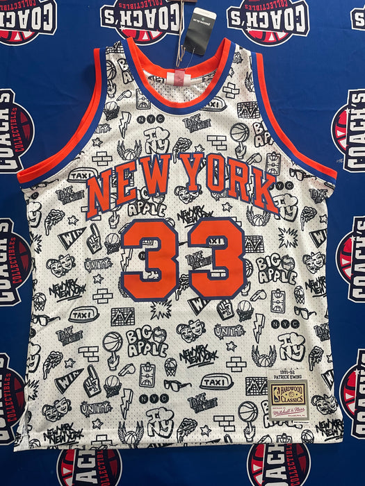 Patrick Ewing Autographed NY Knicks "Graffiti Doodle" Swingman Jersey w/ HOF 08 Inscr (Beckett)
