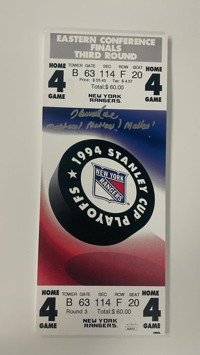 Howie Rose Autographed NY Rangers ECF Game 7 Mini Mega Ticket with Inscr (JSA)