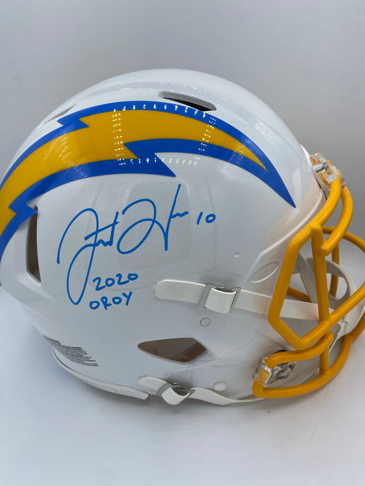 Justin Herbert Autographed Los Angeles Chargers Full Size Speed Authentic Helmet with 2020 OROY Inscription (Beckett)