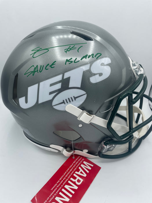 Sauce Gardner Autographed NY Jets Flash Authentic Helmet w/ Sauce Island Inscription (Beckett)