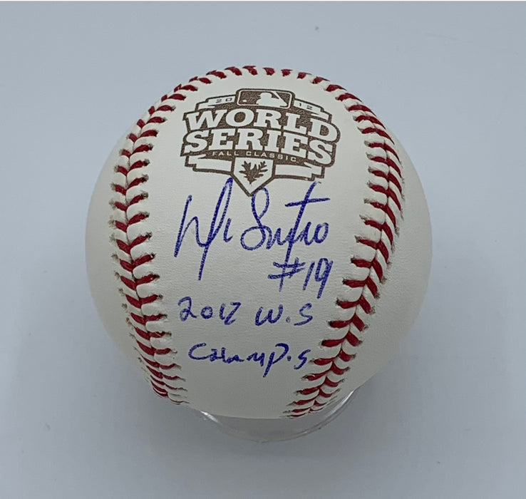 Marco Scutaro Autographed 2012 World Series Baseball with 2012 WS Champs Insc (JSA)