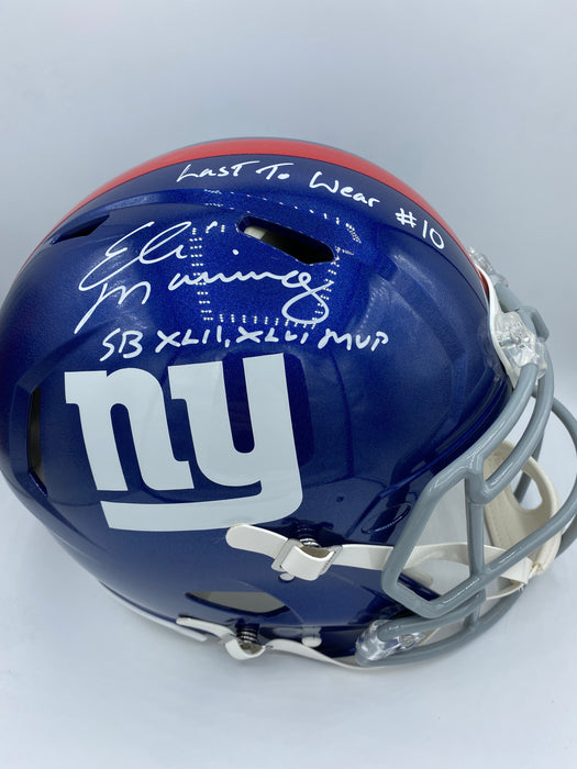 Eli Manning Autographed New York Giants Speed Authentic Helmet with Multi Inscriptions (Fanatics)