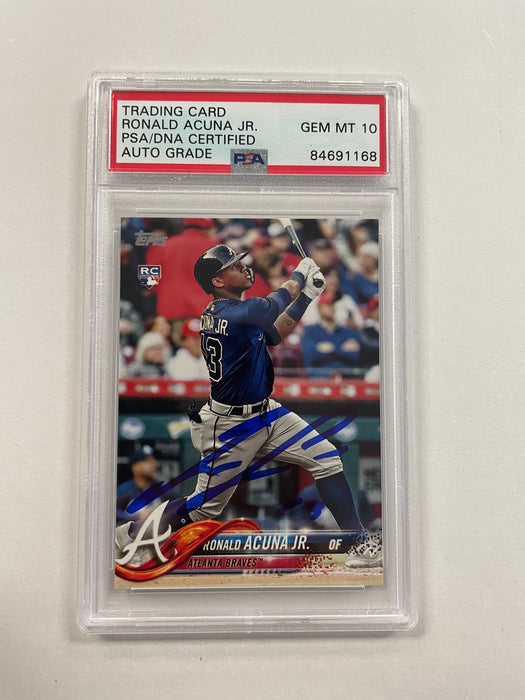 Ronald Acuna Autographed 2018 Topps Update Rookie Slabbed Card #US250 Gem 10 (PSA)